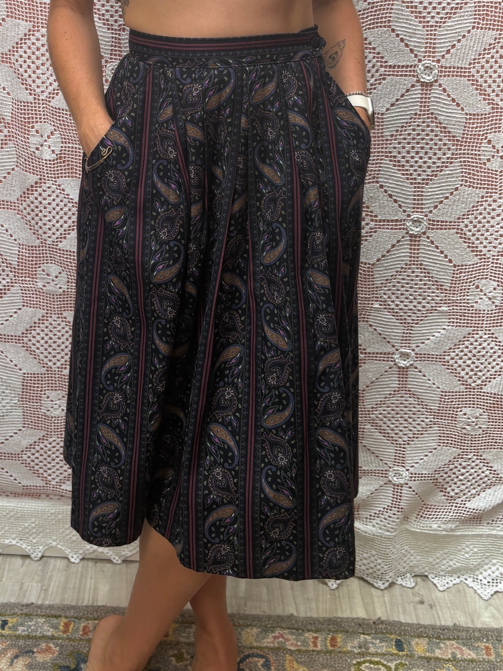Vintage Paisley Pleated Midi Skirt Sz XS - Picture 1 of 14